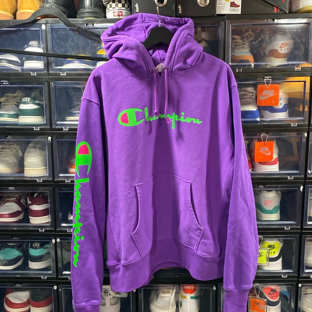 VTG CHAMPION REVERSE WEAVE HOODED SWEATSHIRT • 100% COTTON • PURPLE • XL